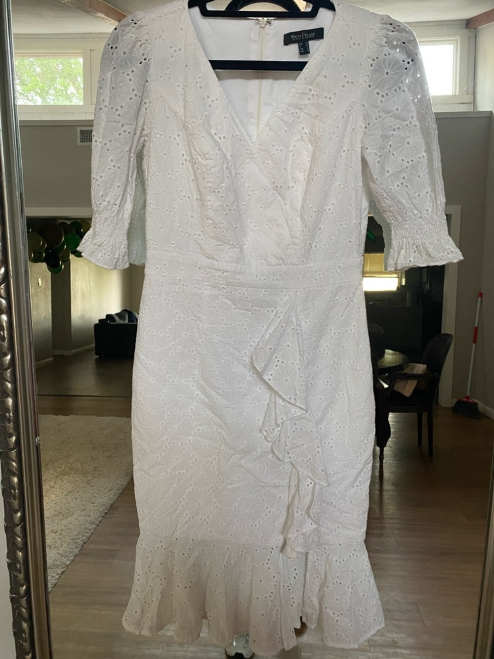 White House Black Market White Eyelet Faux-Wrap Midi Dress